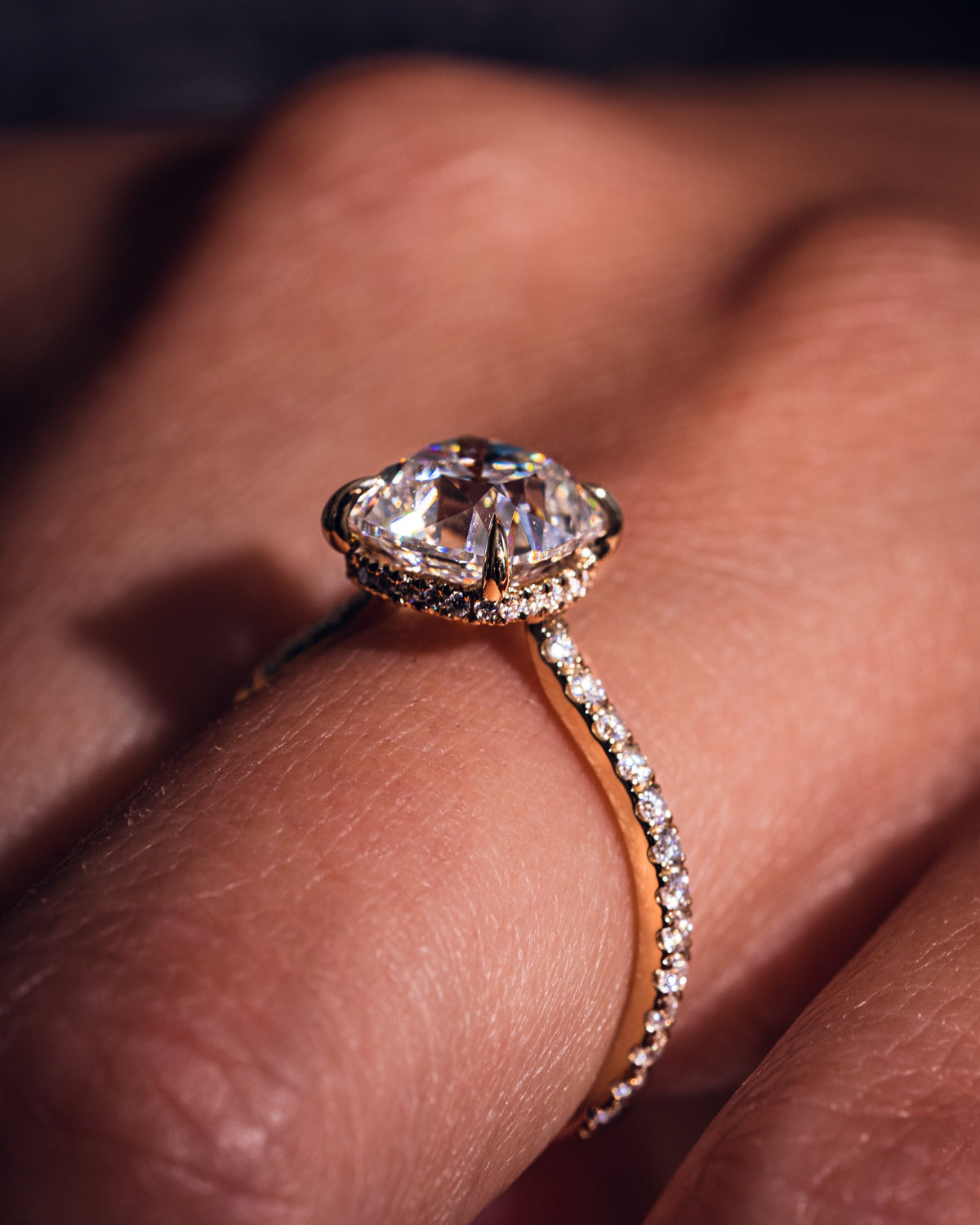 1.74 CT Cushion F/VS2 CVD Diamond Hidden Halo Pave Setting Engagement Ring - Camila Brown
