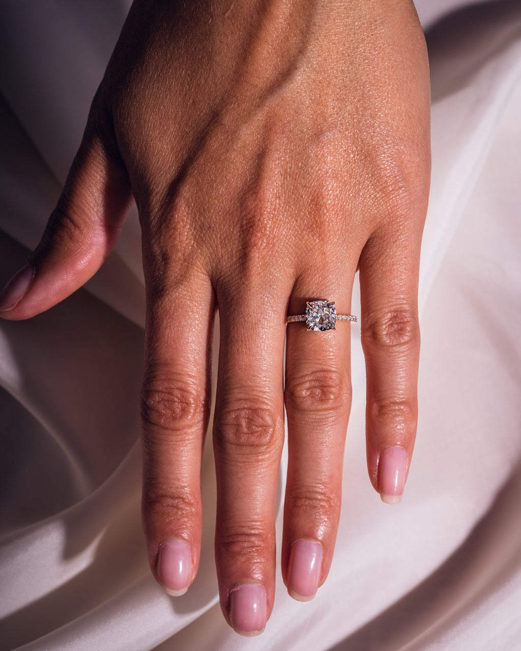 1.74 CT Cushion F/VS2 CVD Diamond Hidden Halo Pave Setting Engagement Ring - Camila Brown