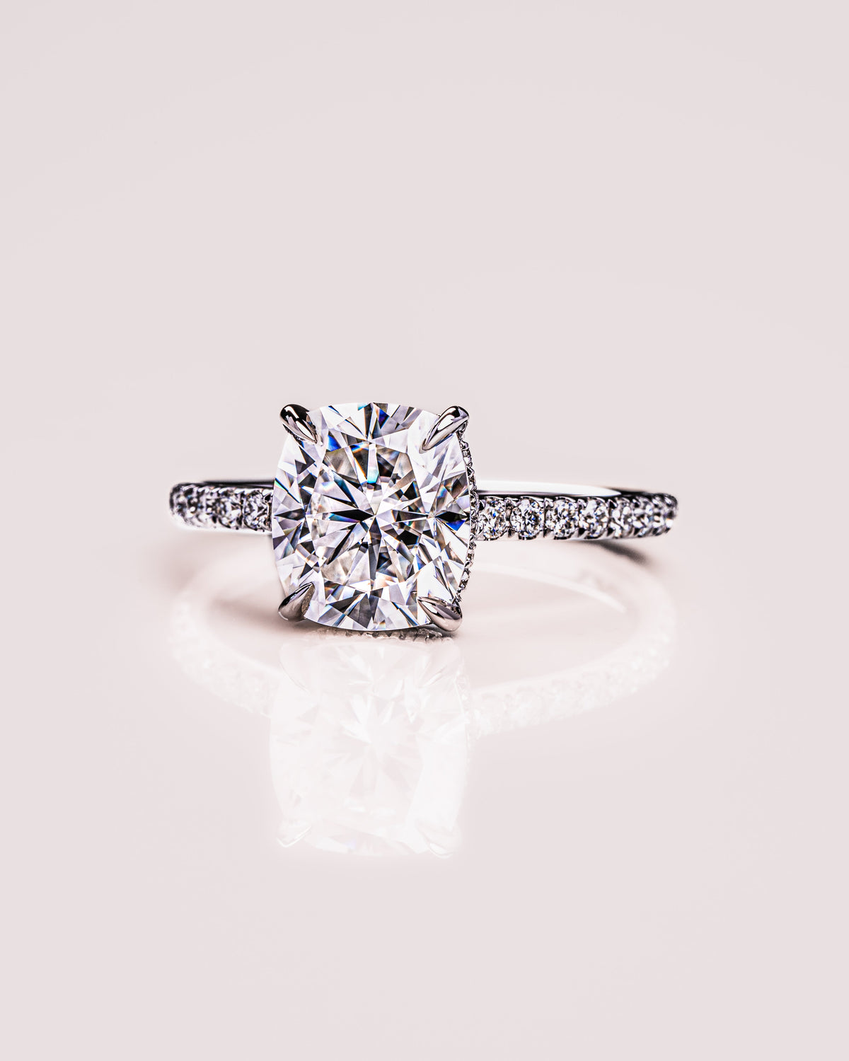 0.96 CT Cushion F/VS1 CVD Diamond Hidden Halo Pave Setting Engagement Ring - Camila Brown