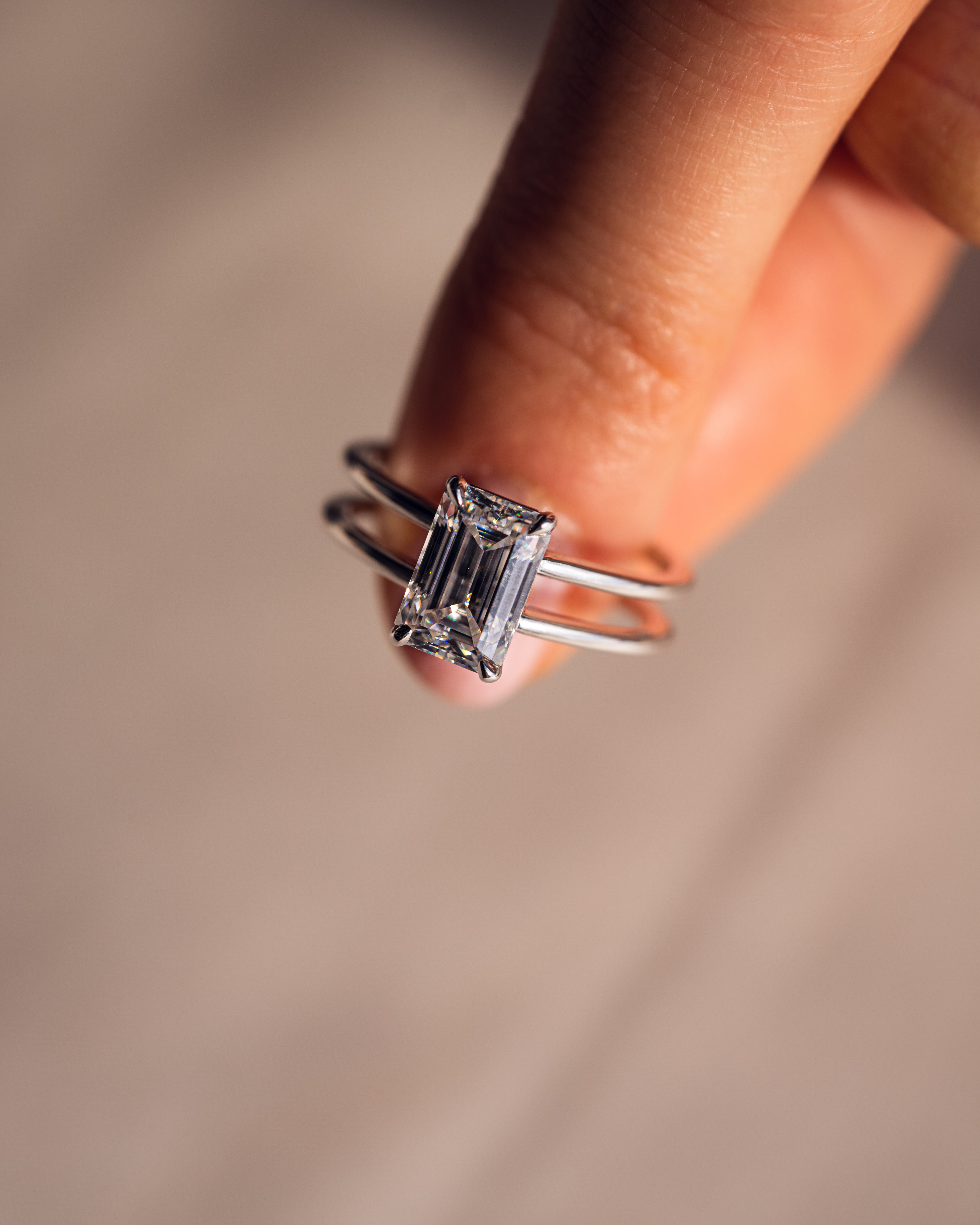 1.30 - 3.30 CT Emerald F/VS2 CVD Diamond Solitaire Double Band Engagement Ring - Camila Brown