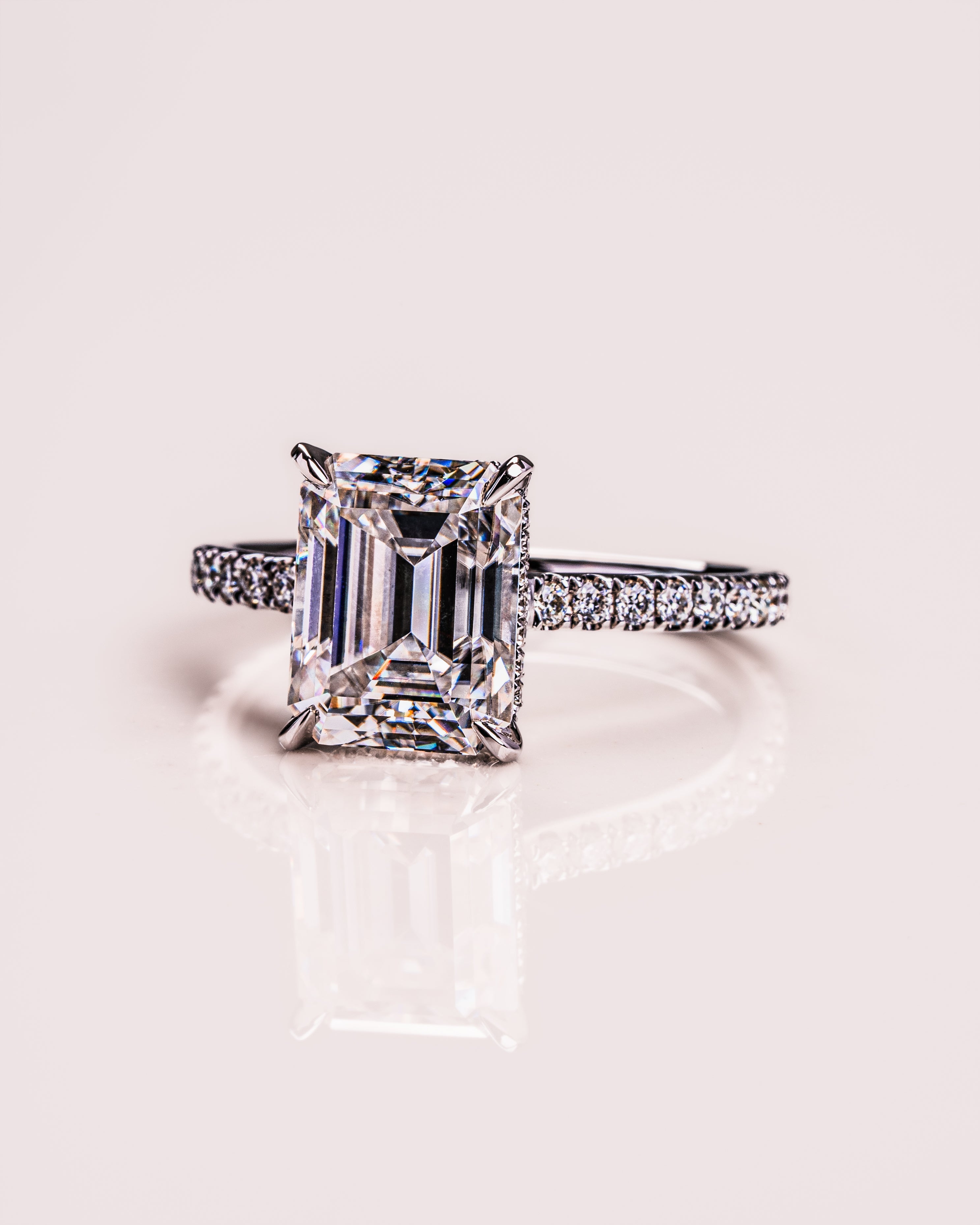 1.30 CT-3.30 CT Emerald F/VS2 CVD Diamond Hidden Halo Pave Setting Engagement Ring - Camila Brown