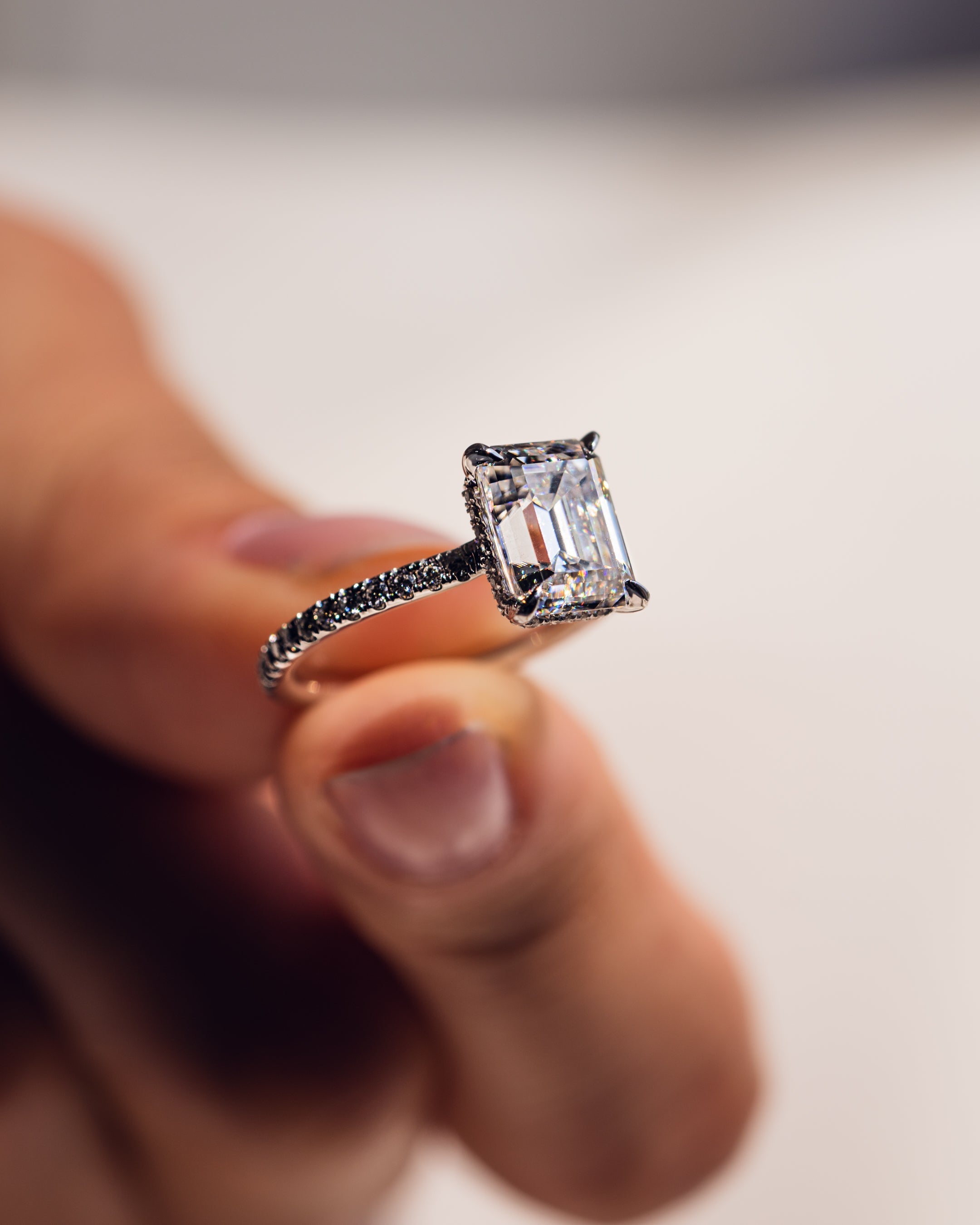 1.30 CT-3.30 CT Emerald F/VS2 CVD Diamond Hidden Halo Pave Setting Engagement Ring - Camila Brown