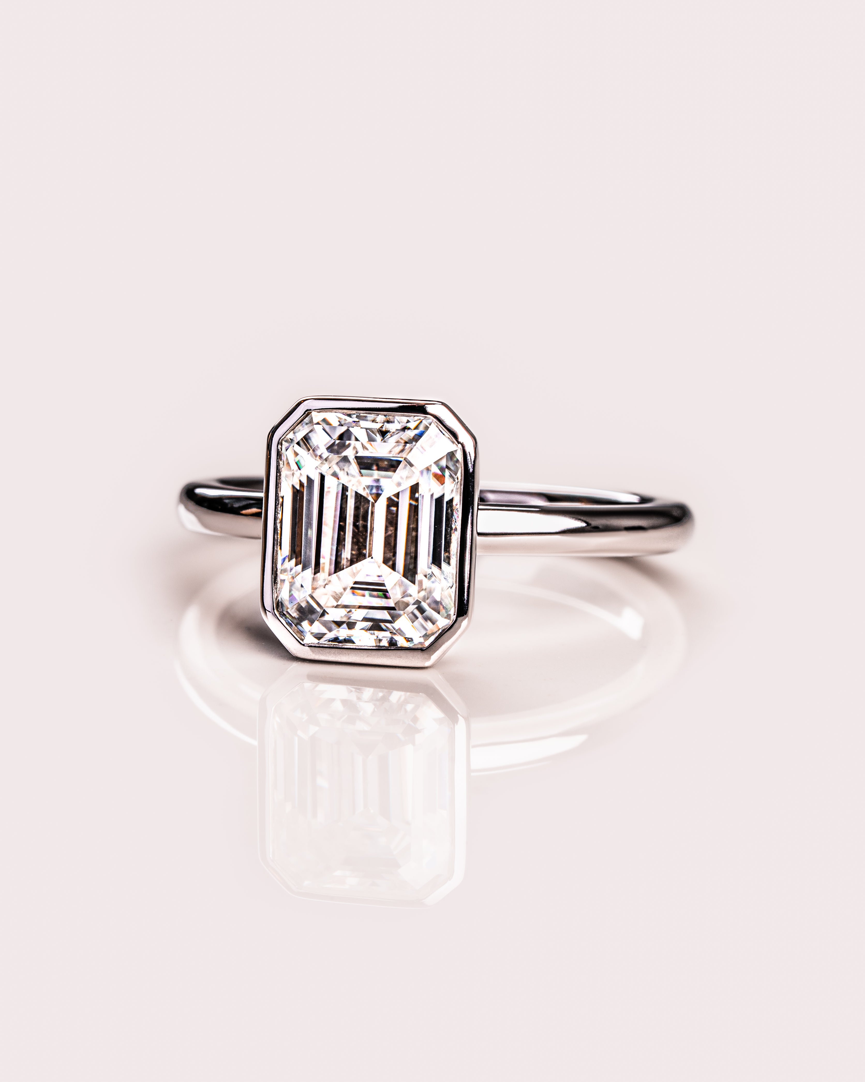 1.30-3.30 CT Emerald F/VS1 CVD Diamond Bezel Solitaire Engagement Ring - Camila Brown