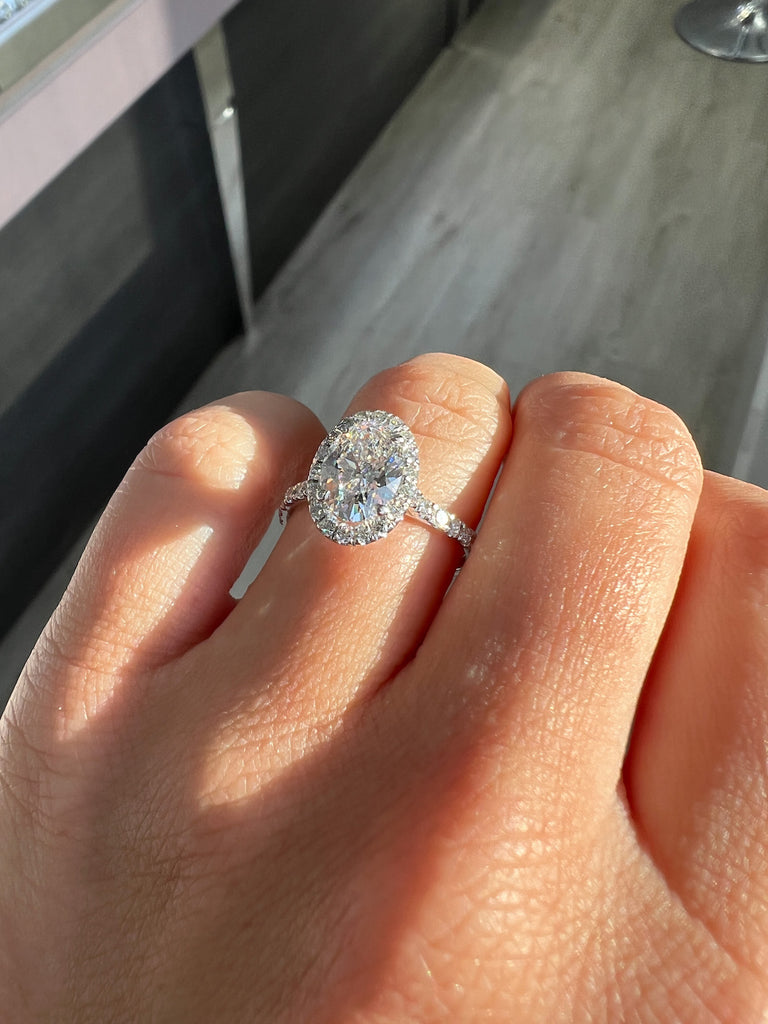 1.50 CT Oval F/VS1 CVD Diamond Halo Pave Setting Engagement Ring - Camila Brown