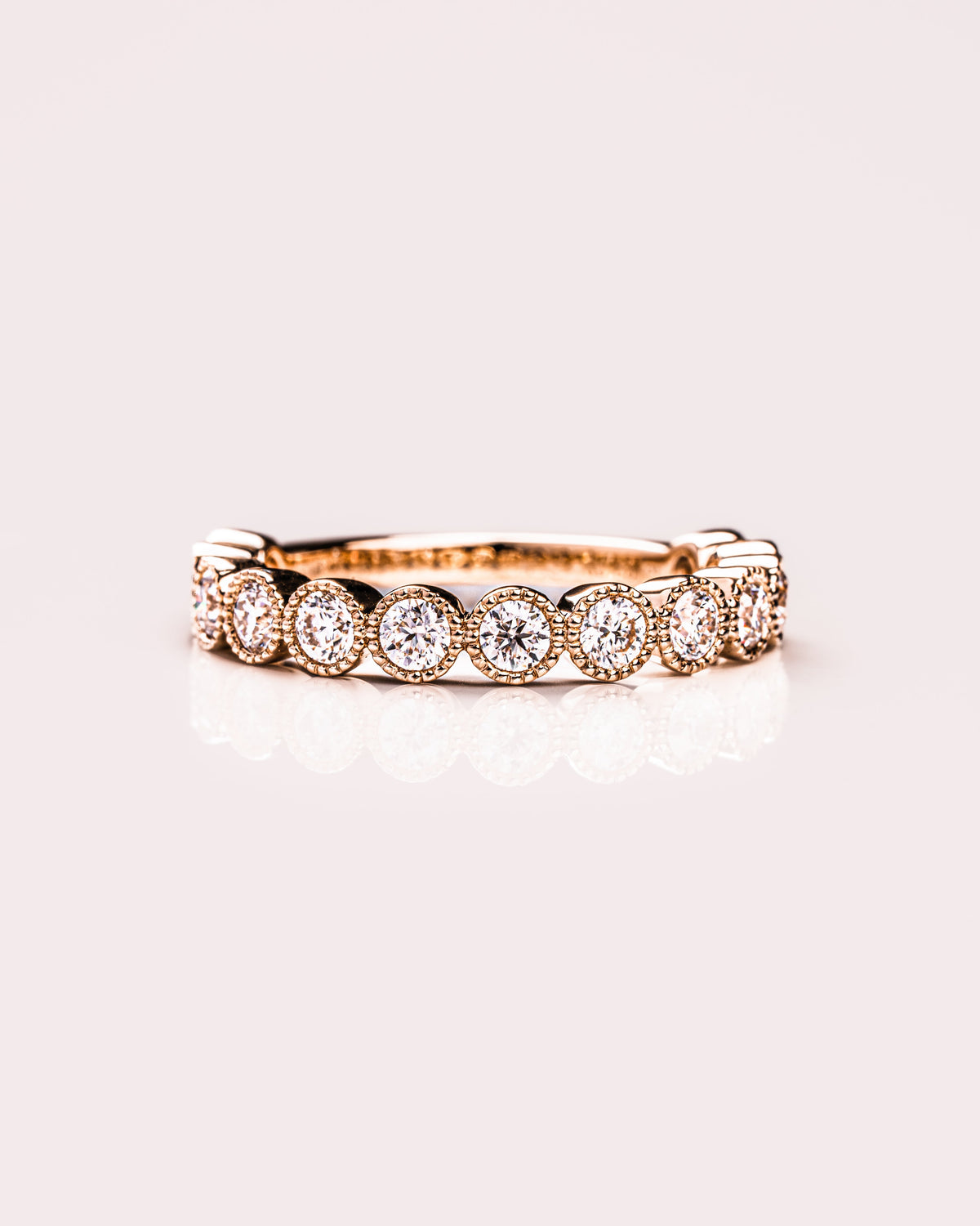 0.70 TCW Round CVD Diamond Milgrain Style Half Eternity Wedding Band - Camila Brown