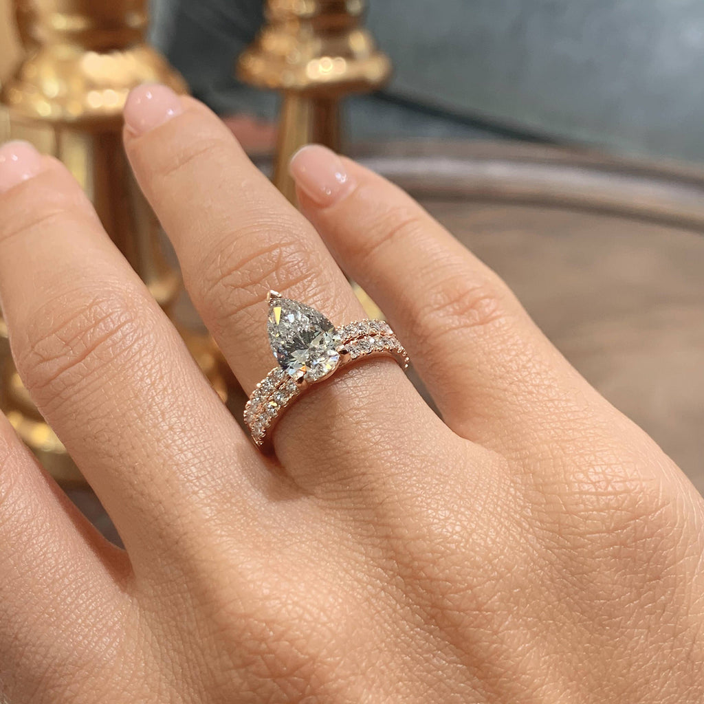 2.0 CT Pear Solitaire & Pave F-VS Loose Diamond Bridal Set - Camila Brown