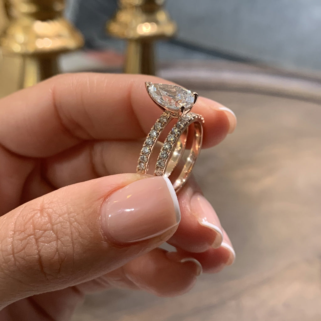 2.0 CT Pear Solitaire & Pave F-VS Loose Diamond Bridal Set - Camila Brown