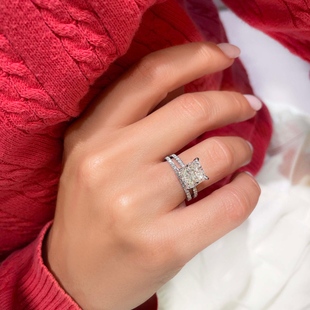 3.0 CT Cushion Solitaire & Pave Setting F-VS Loose Diamond Bridal Set - Camila Brown