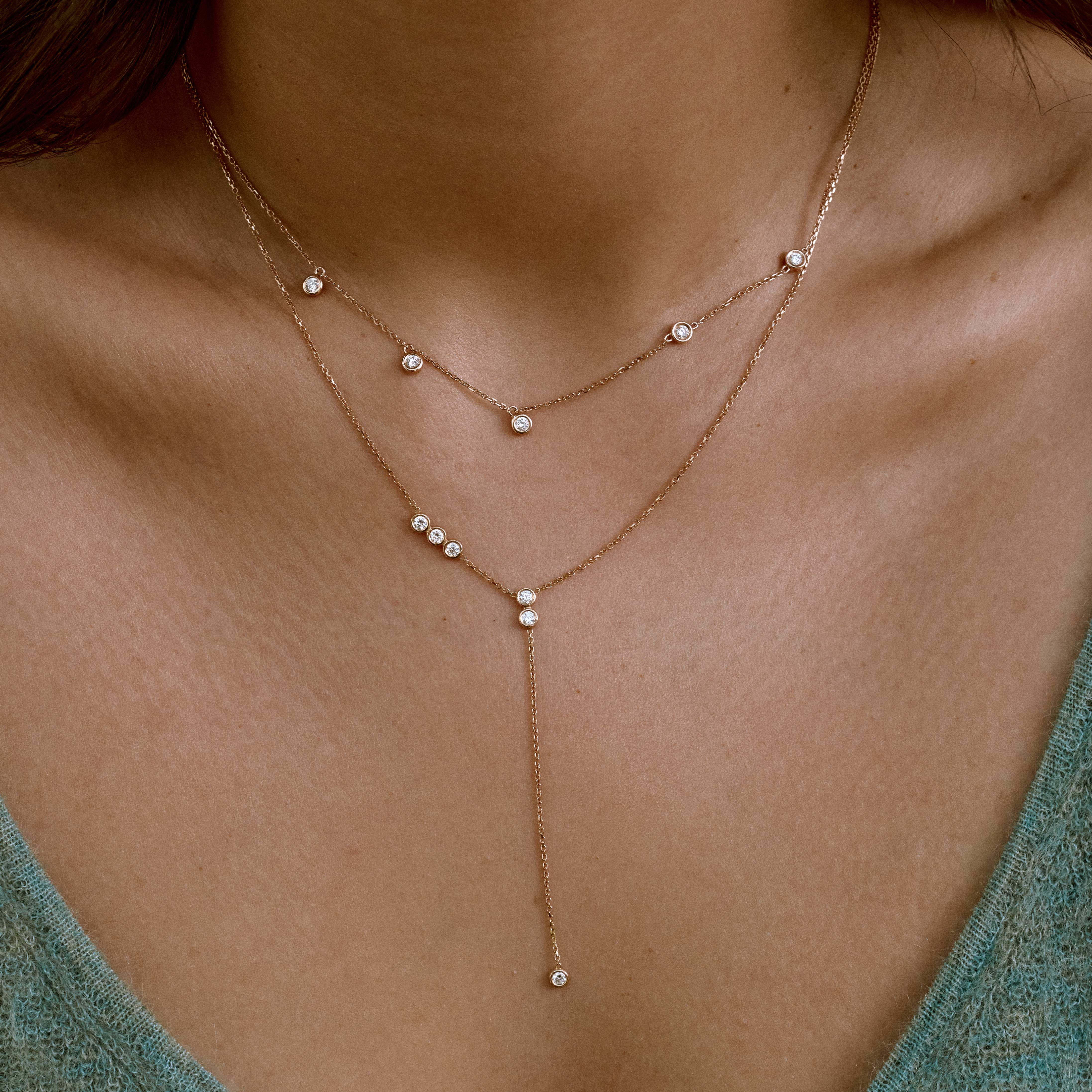 0.30 TCW Round Moissanite Diamond Bezel Stars truck Lariat Pendent Necklace - Camila Brown