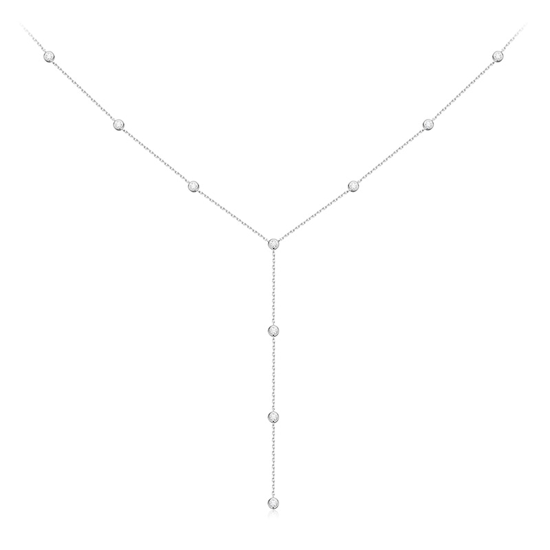 0.1 TCW Round Moissanite Diamond Bezel Lariat Necklace - Camila Brown