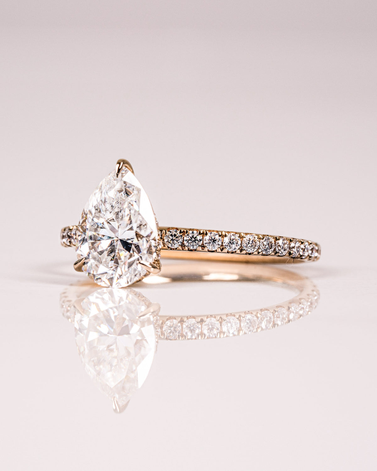 1.93 - 3.93 CT Pear F/VS2 CVD Diamond Hidden Halo Pave Setting Engagement Ring - Camila Brown