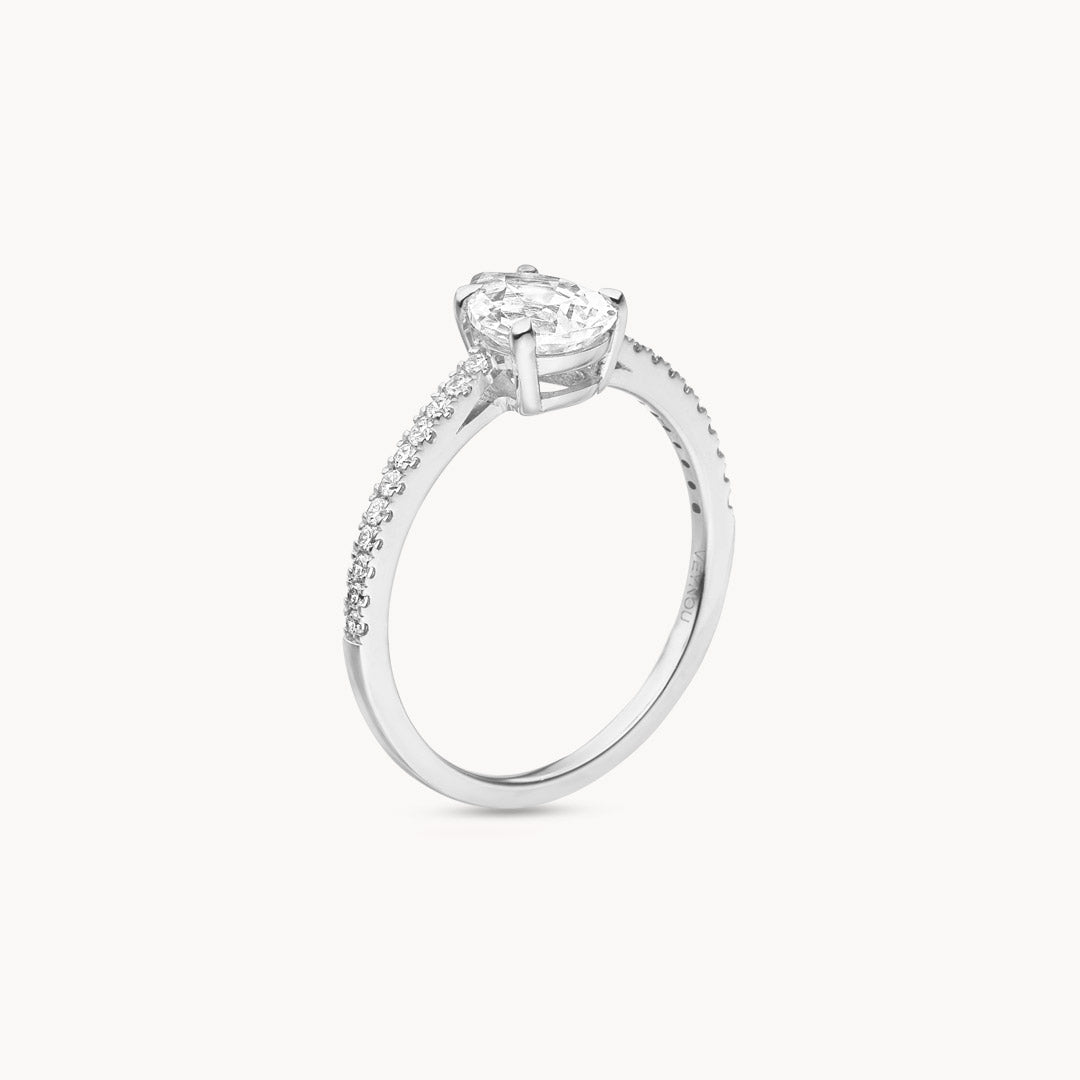 1.0 CT Pear Cut F/VS1 CVD Diamond Pave Setting Engagement Ring - Camila Brown