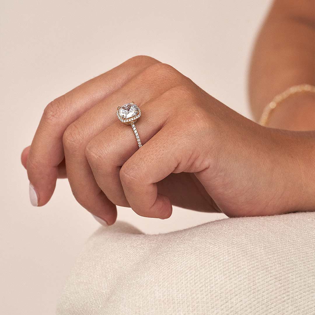 1.0-3.0 CT Cushion Cut F/VS1 CVD Diamond Halo Pave Setting Engagement Ring - Camila Brown