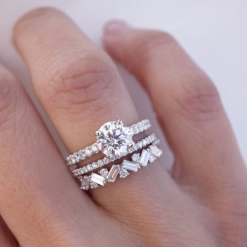 0.62 TCW Baguette & Round CVD Diamond Cluster Wedding Band - Camila Brown
