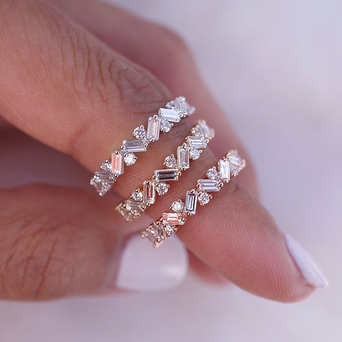 0.62 TCW Baguette & Round CVD Diamond Cluster Wedding Band - Camila Brown