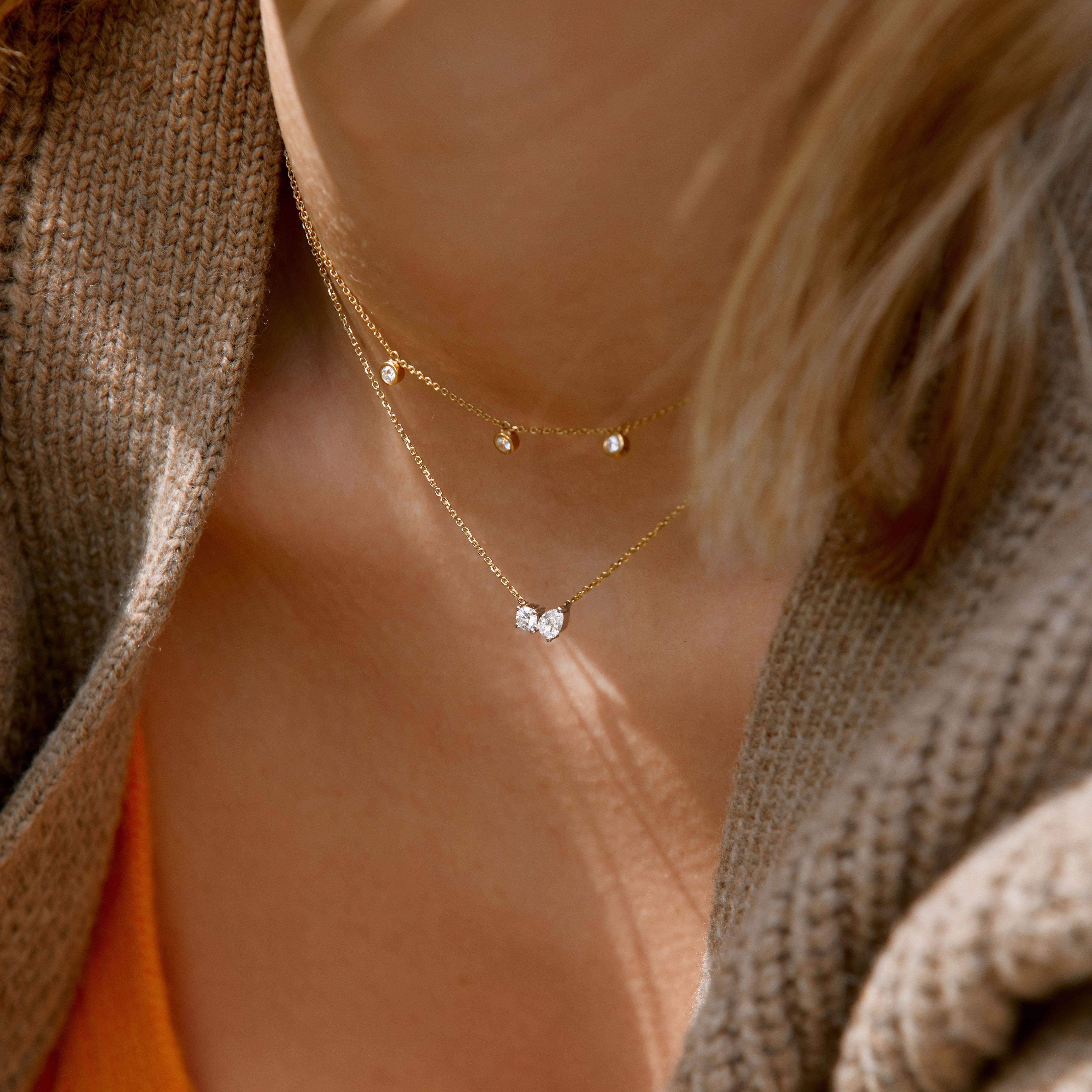 0.42 TCW Round & Pear Moissanite Diamond Two Stones Pendent Necklace - Camila Brown
