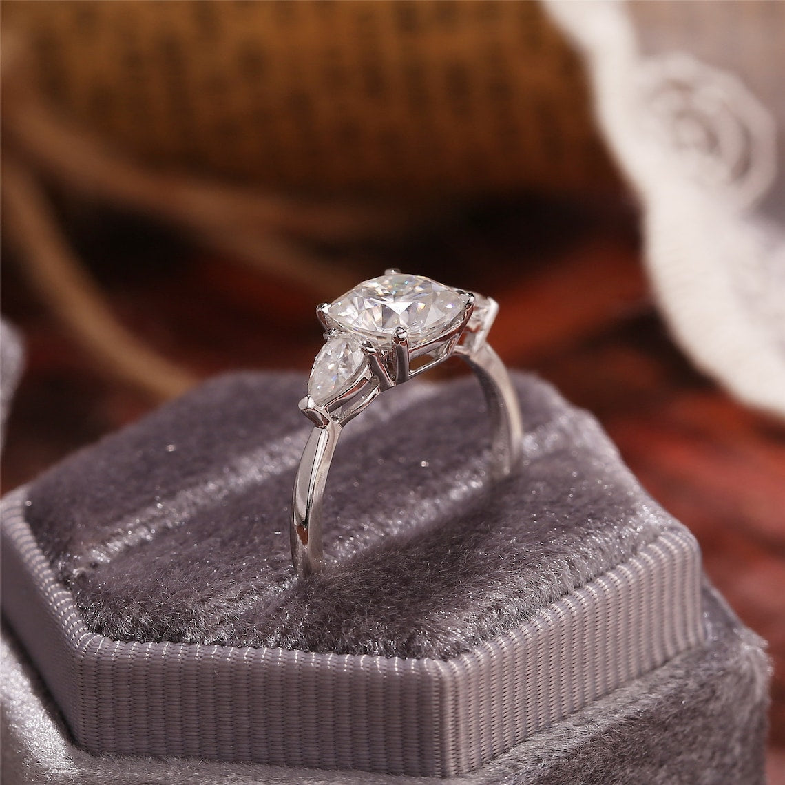 1.0 CT Cushion F/VS1 CVD Diamond Three Stone Style Engagement Ring - Camila Brown