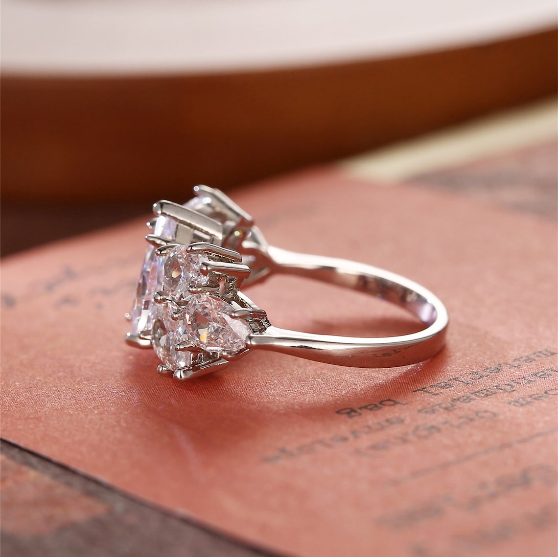 1.0 - 3.0 CT Pear F/VS1 CVD Diamond Cluster Engagement Ring - Camila Brown