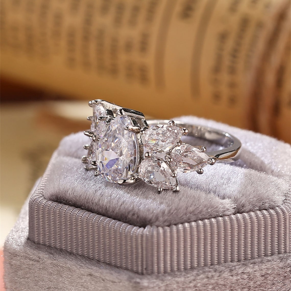 1.0 - 3.0 CT Pear F/VS1 CVD Diamond Cluster Engagement Ring - Camila Brown