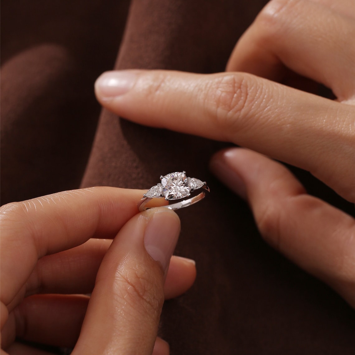 1.0 CT Cushion F/VS1 CVD Diamond Three Stone Style Engagement Ring - Camila Brown