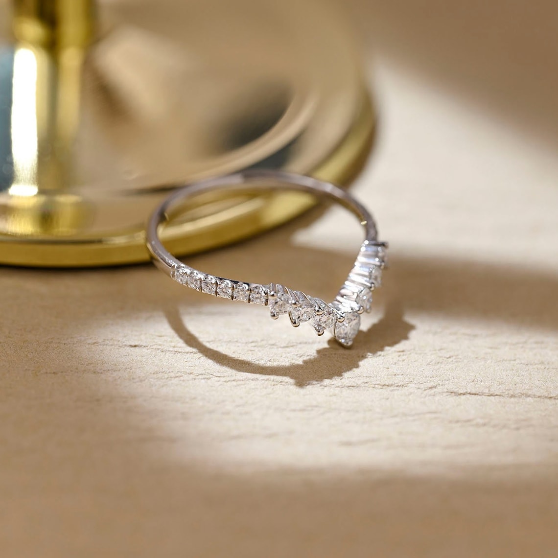 0.20 TCW Round CVD Diamond Curved Wedding Band - Camila Brown
