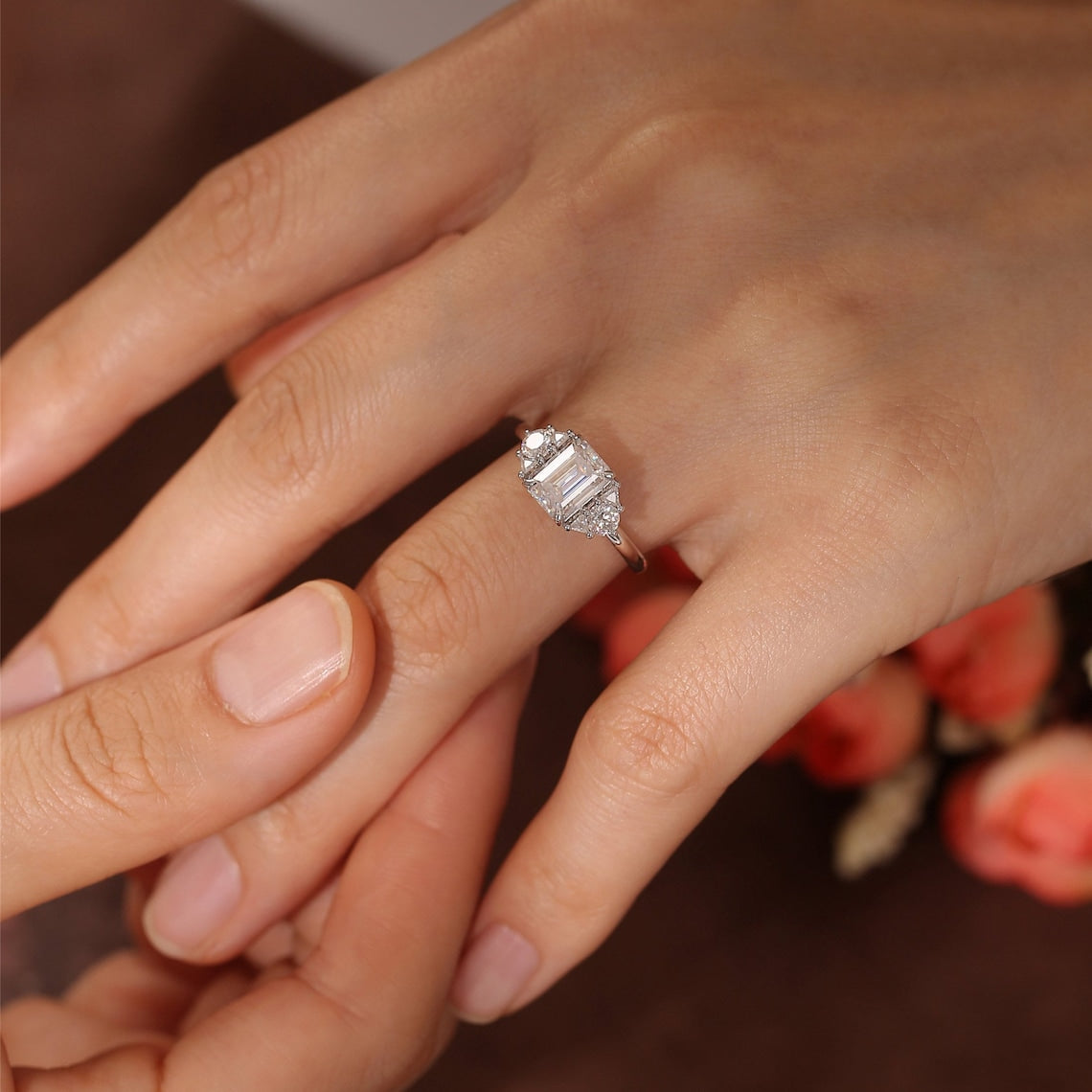 1.0-3.0 CT Emerald Cut E/VS1 CVD Diamond Cluster solitaire Setting Engagement Ring - Camila Brown
