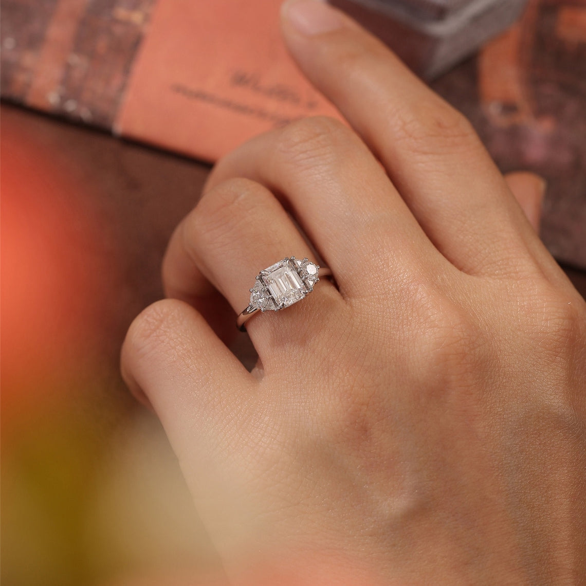 1.0-3.0 CT Emerald Cut E/VS1 CVD Diamond Cluster solitaire Setting Engagement Ring - Camila Brown