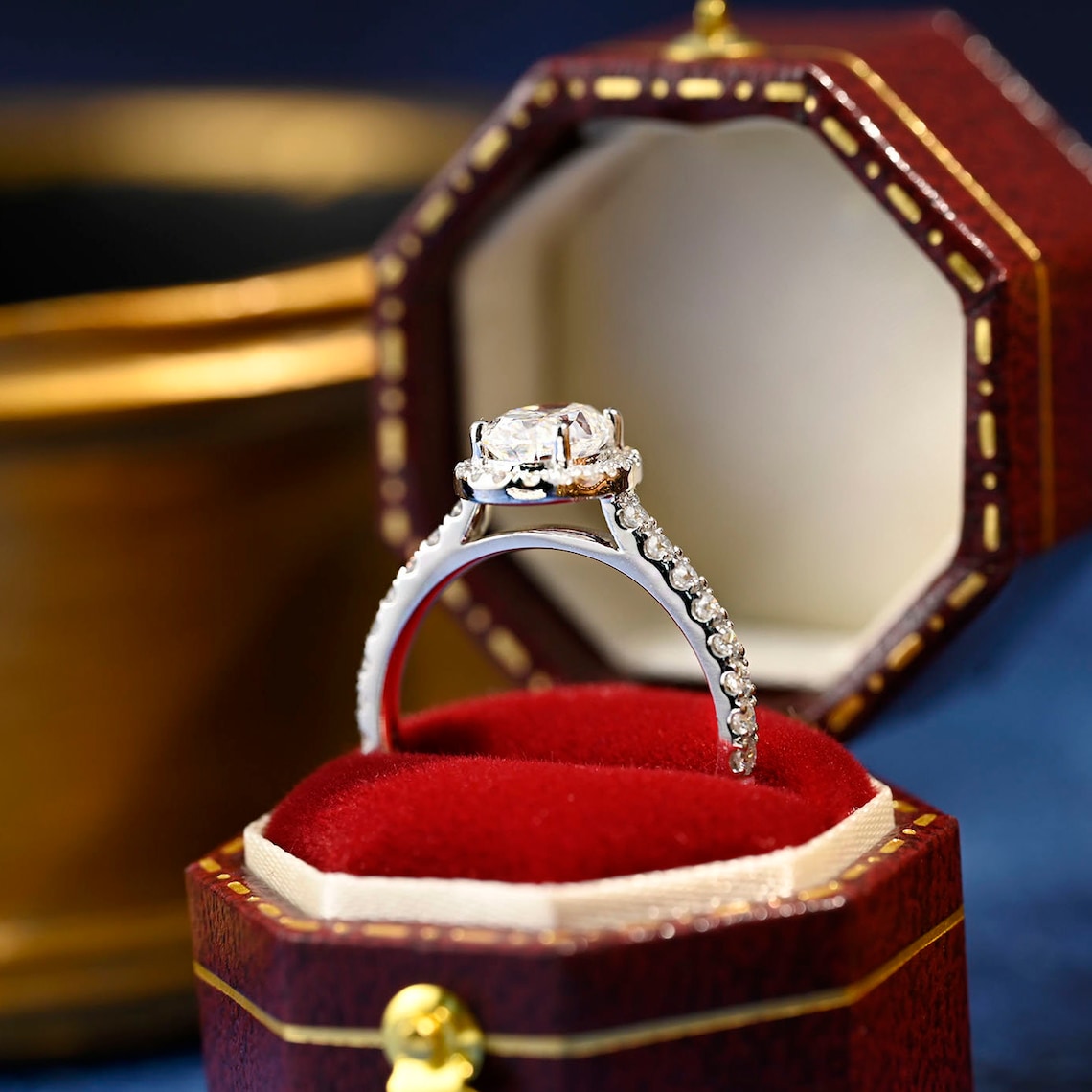 1.0 CT-3.0 CT Oval F/VS1 CVD Diamond Halo Pave Setting Engagement Ring - Camila Brown