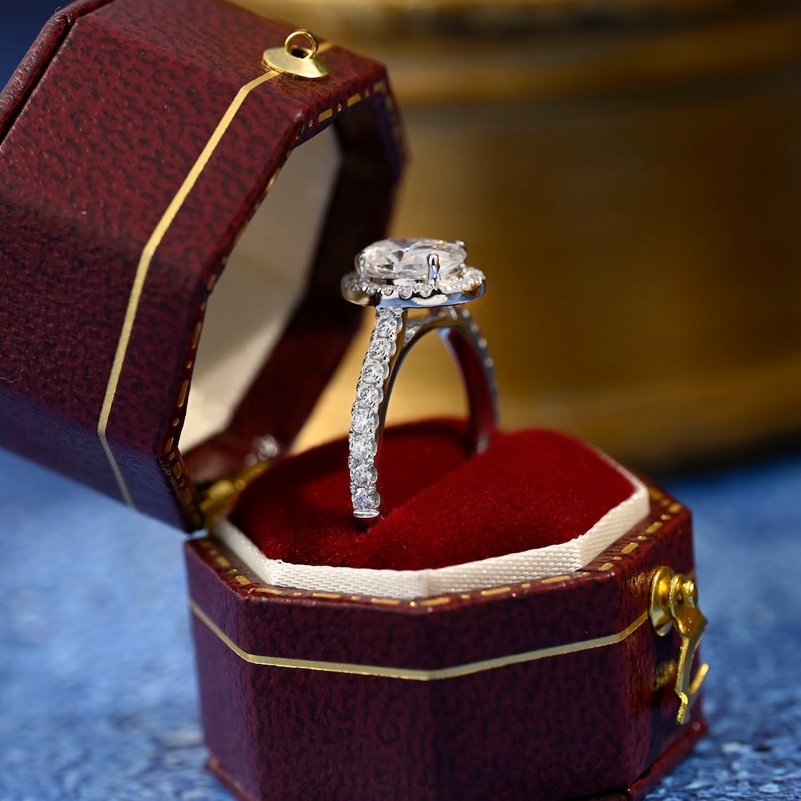 1.0 CT-3.0 CT Oval F/VS1 CVD Diamond Halo Pave Setting Engagement Ring - Camila Brown