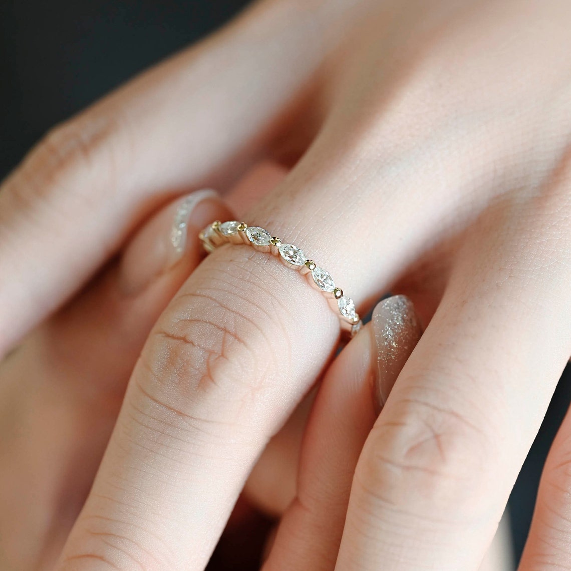 0.25 TCW Marquise CVD Diamond Half Eternity Wedding Band - Camila Brown