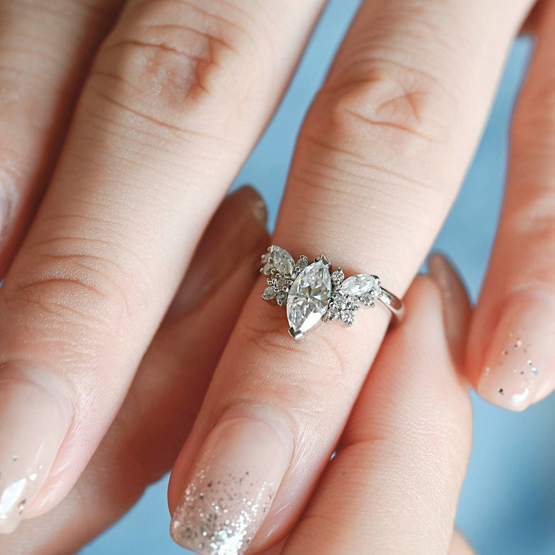 1.0 CT Marquise F/VS1 CVD Diamond Cluster Engagement Ring - Camila Brown