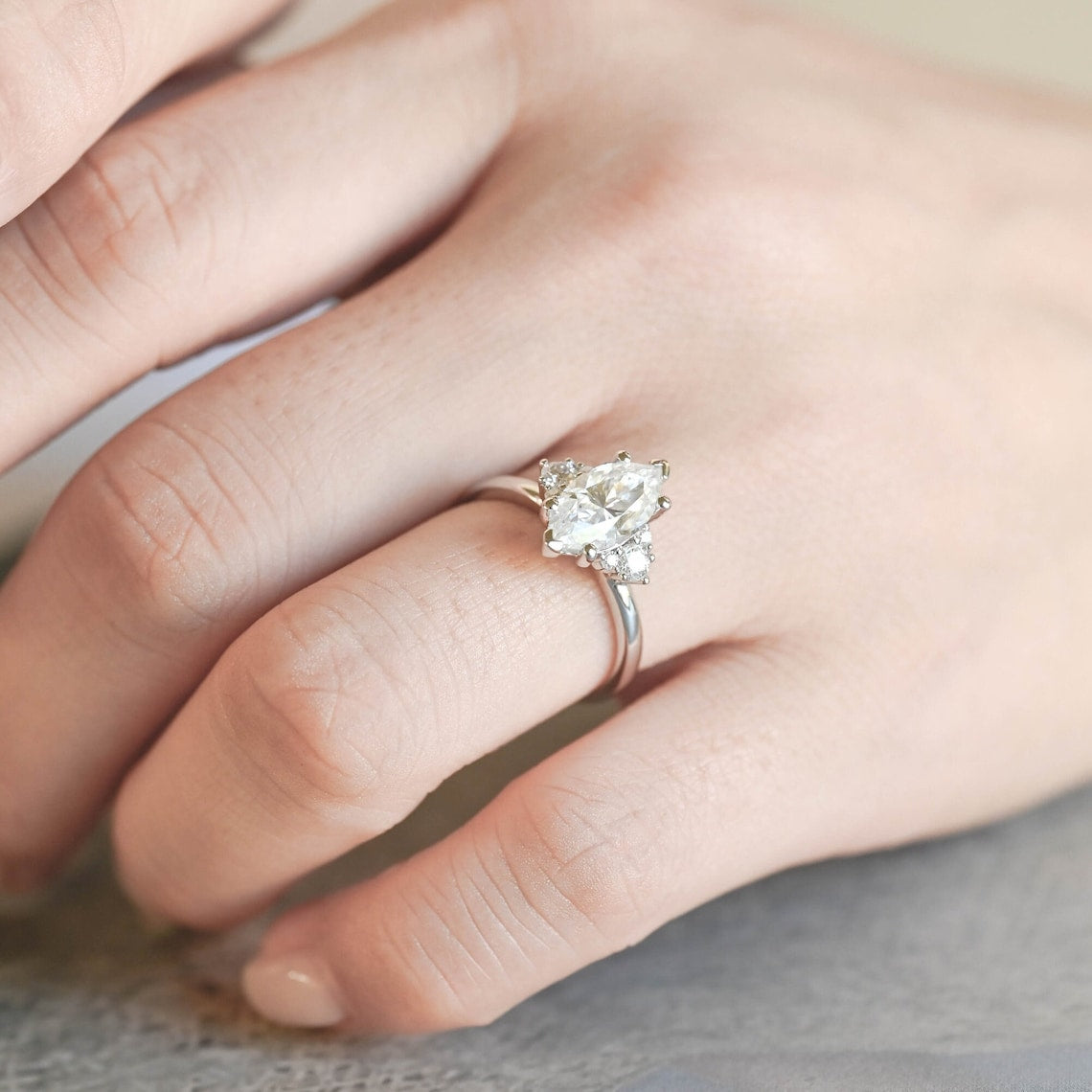 1.0 - 3.0 CT Marquise F/VS1 CVD Diamond Cluster Engagement Ring - Camila Brown
