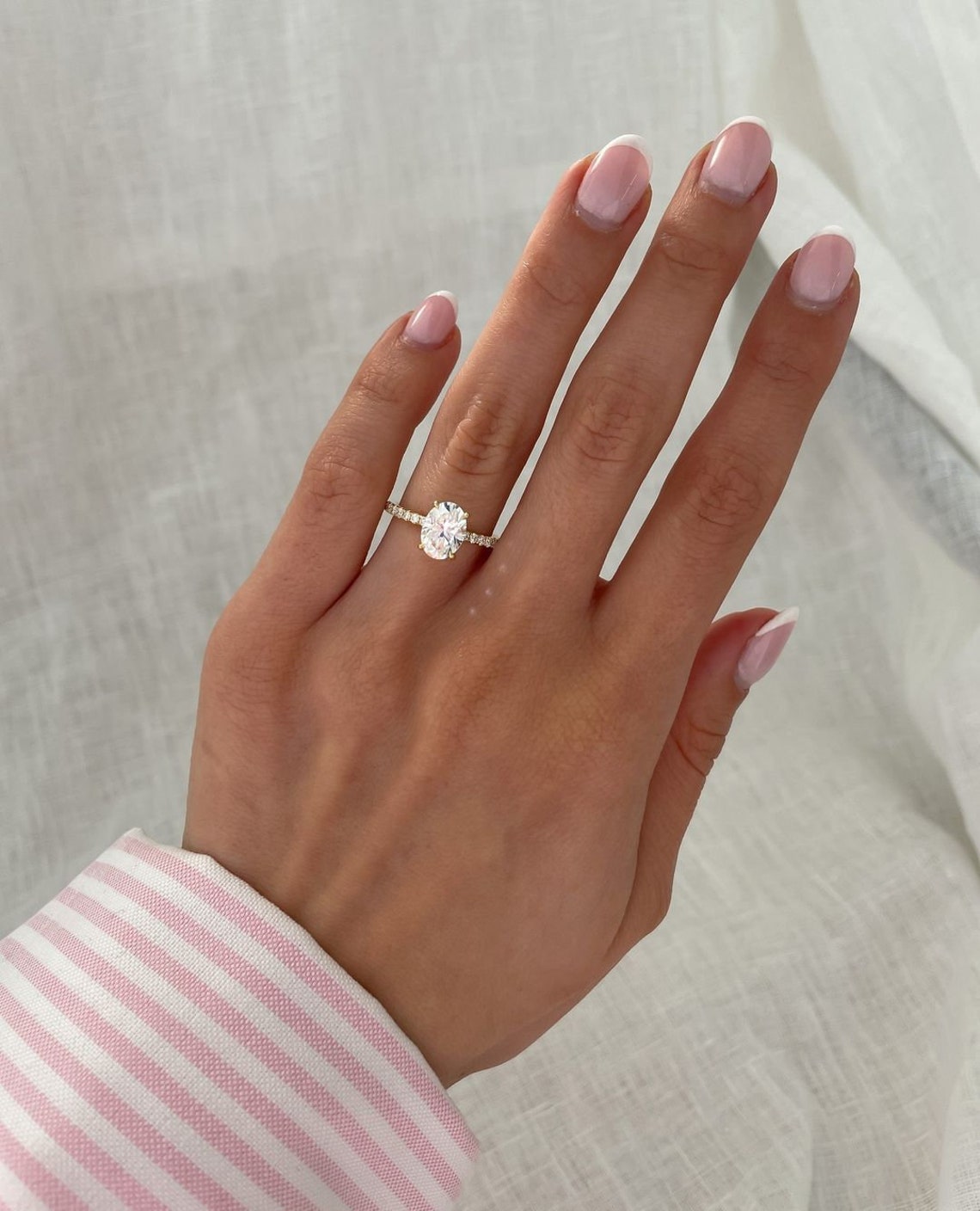 1.50 CT Oval E/VVS2 CVD Diamond Hidden Halo Pave Setting Engagement Ring - Camila Brown