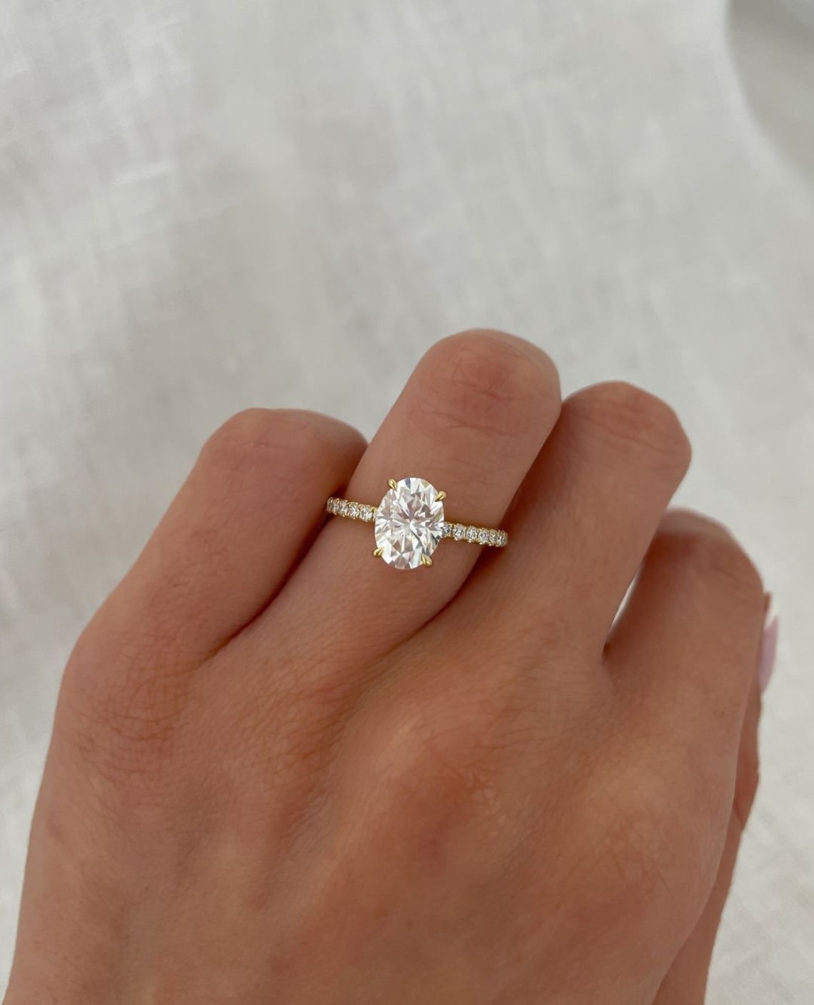 1.50 CT Oval E/VVS2 CVD Diamond Hidden Halo Pave Setting Engagement Ring - Camila Brown