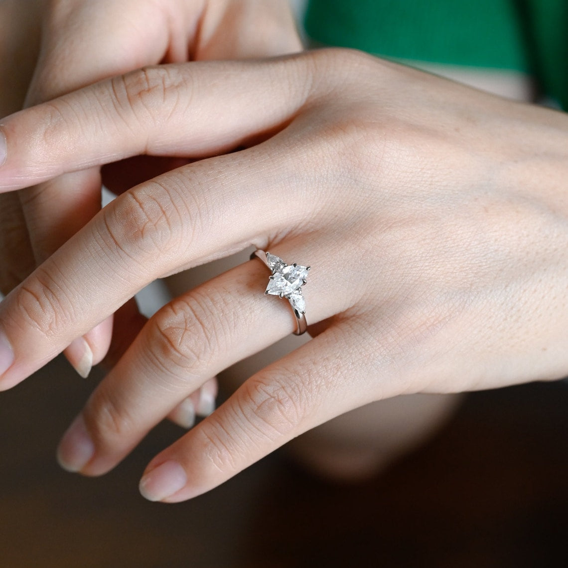 1.0 - 3.0 CT Marquise F/VS1 CVD Diamond Three Stone Style Engagement Ring - Camila Brown