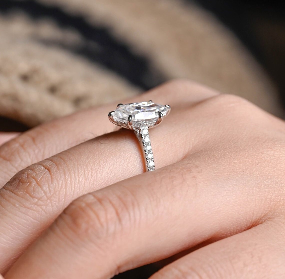 1.0 - 3.0 CT Marquise F/VS1 CVD Diamond Hidden Halo Pave Seeting Engagement Ring - Camila Brown