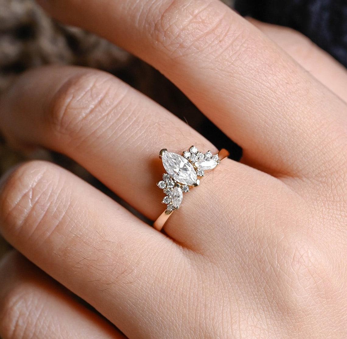 1.0 CT Marquise F/VS1 CVD Diamond Cluster Engagement Ring - Camila Brown