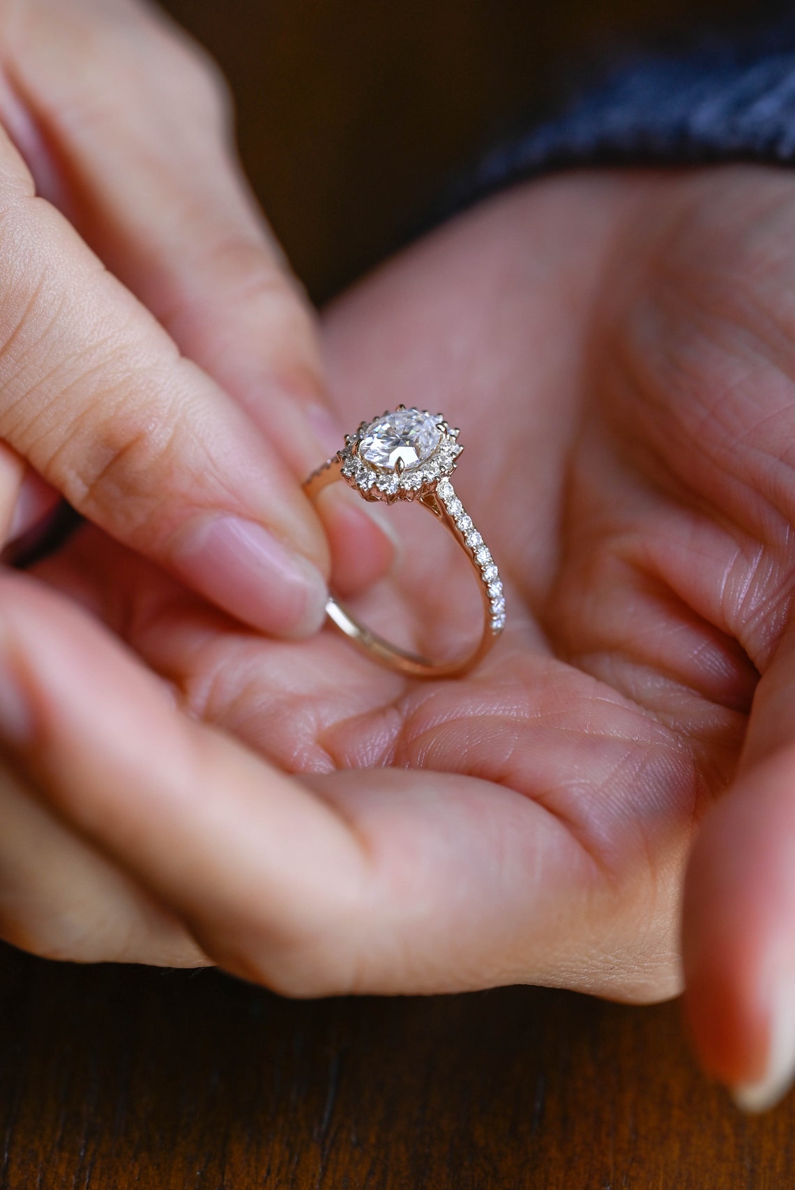 1.0-3.0 CT Oval F/VS1 CVD Diamond Halo Pave Setting Engagement Ring - Camila Brown