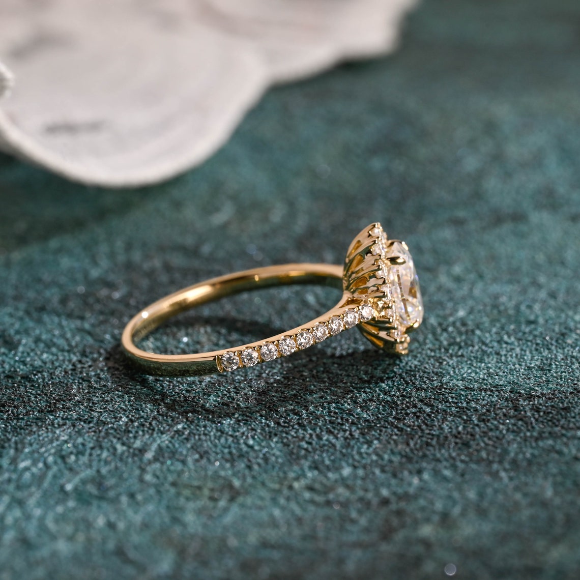 1.0-3.0 CT Oval F/VS1 CVD Diamond Halo Pave Setting Engagement Ring - Camila Brown