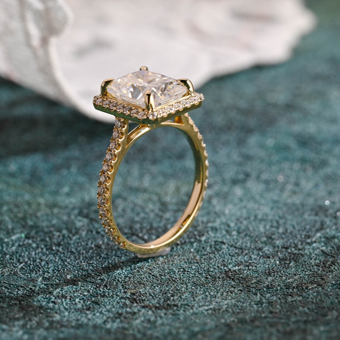 2.0-4.0 CT Radiant F/VS1 CVD Diamond Halo Pave Setting Engagement Ring - Camila Brown