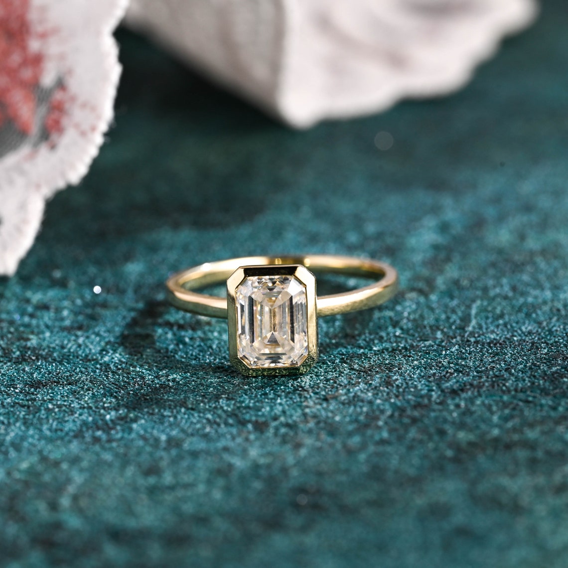 1.0-3.0 CT Emerald F/VS1 CVD Diamond Bezel Solitaire Engagement Ring - Camila Brown