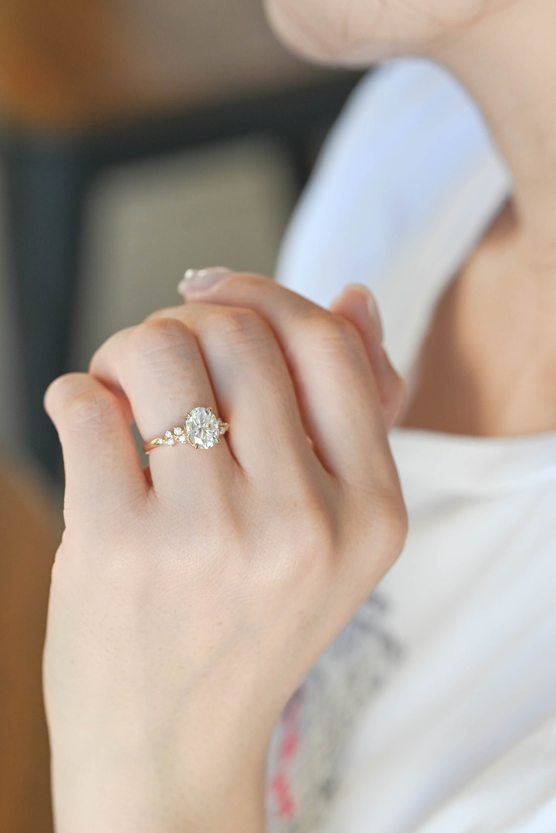 1.0-3.0 CT Oval Cut F/VS1 CVD Diamond Cluster Engagement Ring - Camila Brown