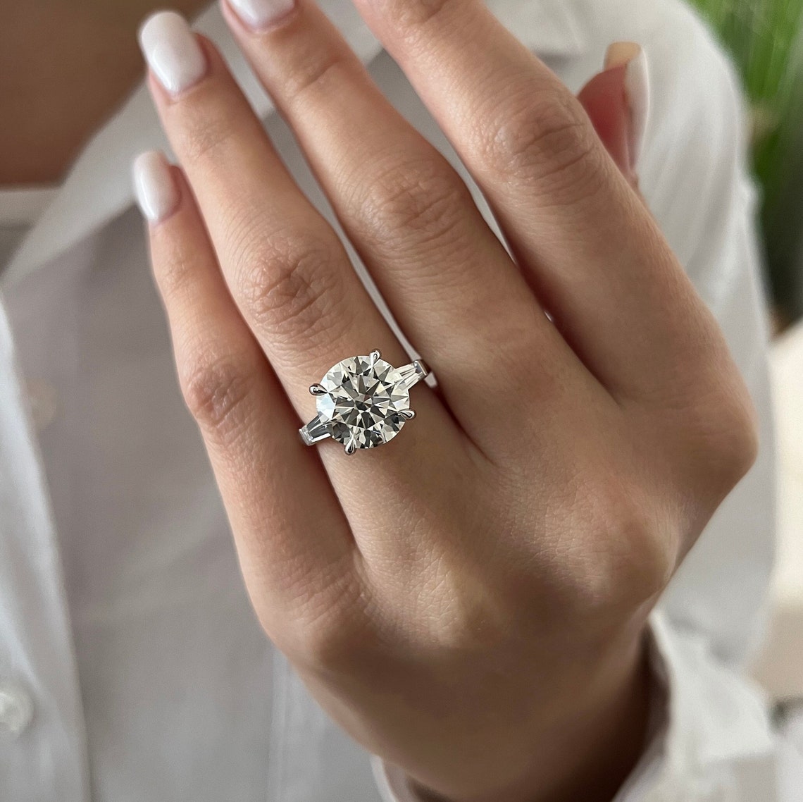 3.0 - 5.0 CT Round G/VS2 CVD Diamond Cathedral Setting Engagement Ring - Camila Brown