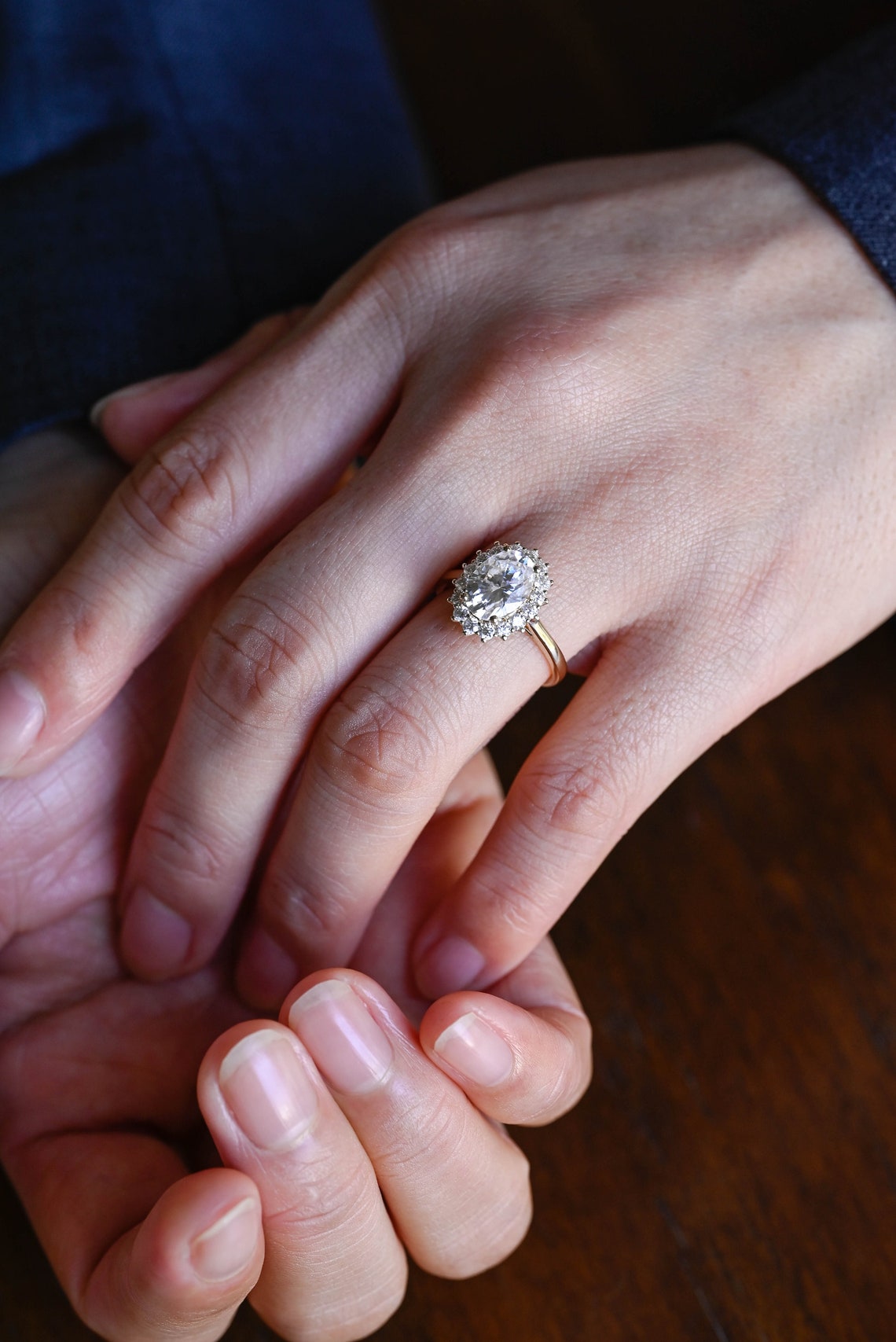 1.0-3.0 CT Oval F/VS1 CVD Diamond Halo Cathedral Setting Engagement Ring - Camila Brown