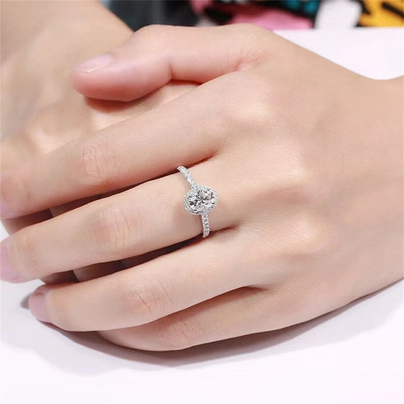 1.0 CT Oval F/VS1 CVD Diamond halo Pave Setting Engagement Ring - Camila Brown