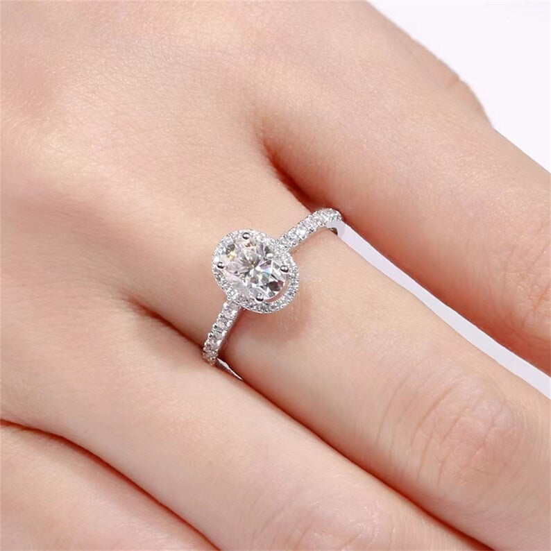 1.0 CT Oval F/VS1 CVD Diamond halo Pave Setting Engagement Ring - Camila Brown
