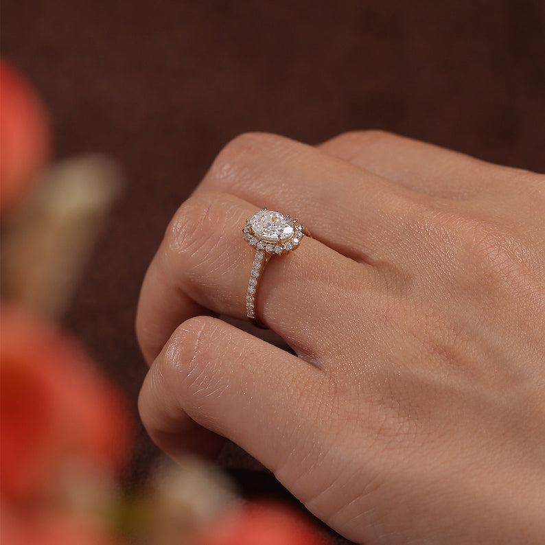2.50 - 4.50 CT Oval G/VS2 CVD Diamond Halo pave Setting Engagement Ring - Camila Brown