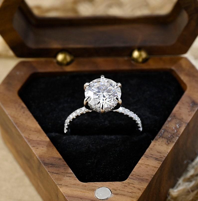 3.5 CT Round F/VS1 CVD Diamond Hidden Halo Pave Setting Engagement Ring - Camila Brown