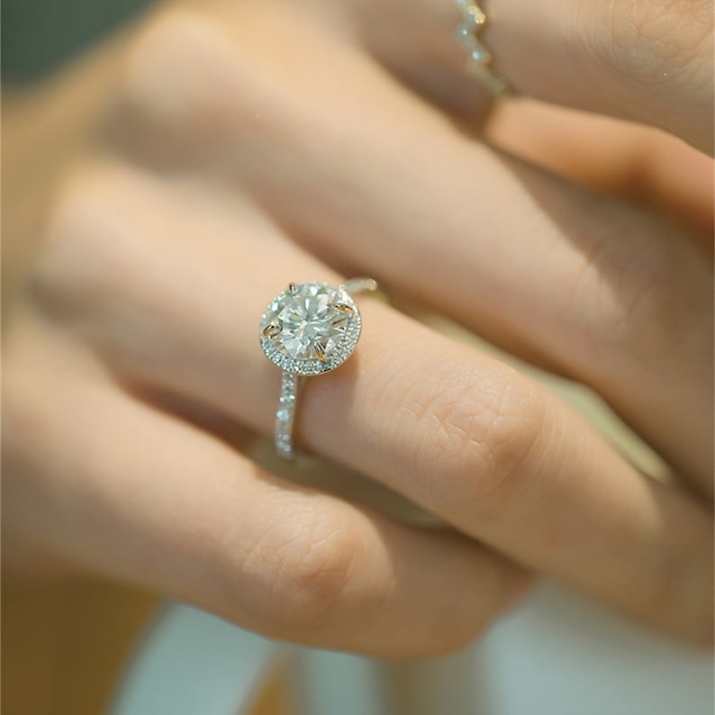 2.0-4.0 CT Round F/VS1 CVD Diamond Halo Pave Setting Engagement Ring - Camila Brown