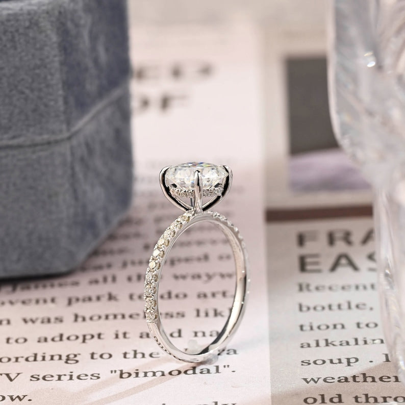 1.0 CT Round F/VS1 CVD Diamond Hidden Halo Pave Setting Engagement Ring - Camila Brown